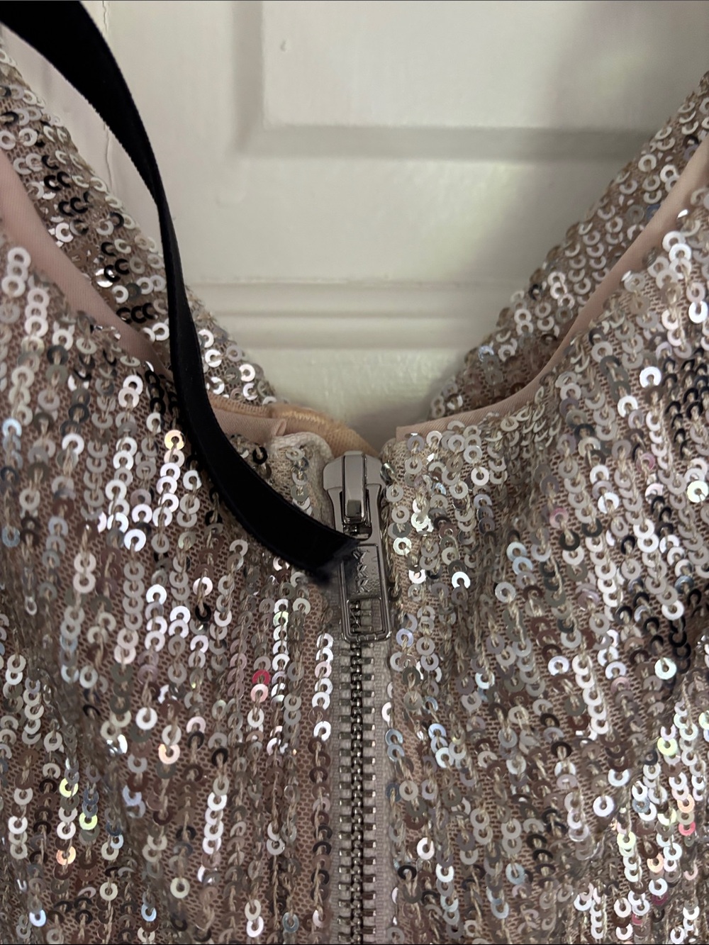 For Love and Lemons Sequin Party Dress with Black Bow Straps - Picture 4 of 7
